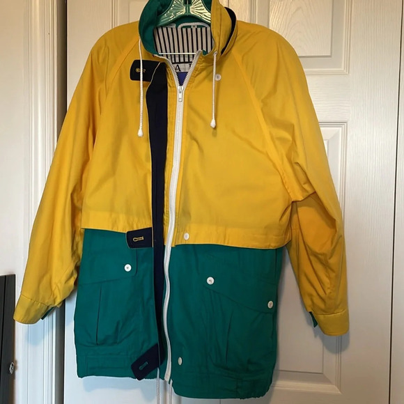 VTG 1990s Braefair Sport woman’s Sz M jacket w shoulder pads Yellow teal sailing - Picture 2 of 14